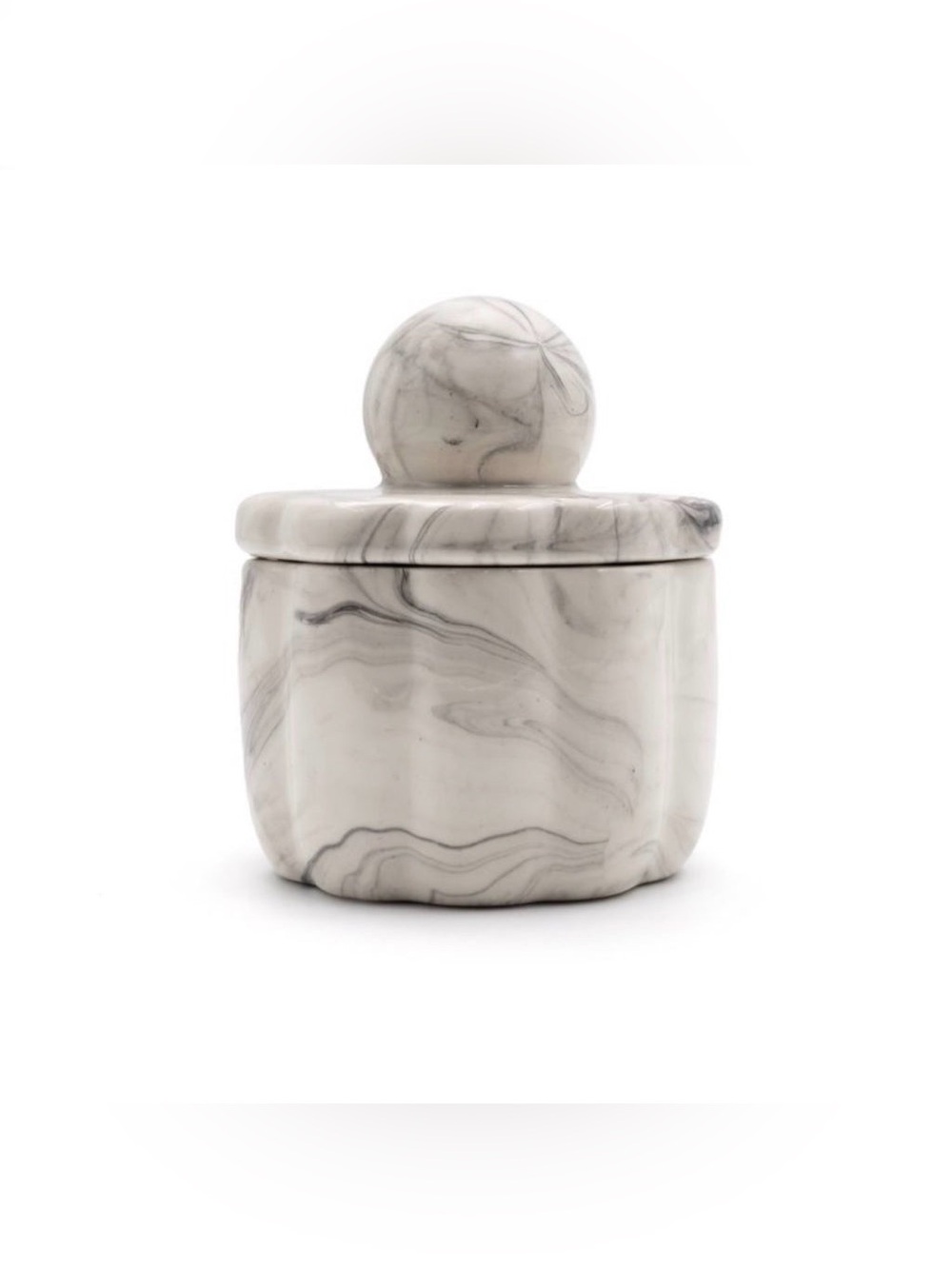 Ceramic Jar w/ Lid, Black & White Marble Finish
